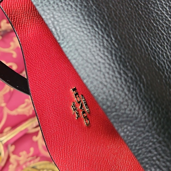 Coach Mollie Black Leather Tote with Red Interior - Picture 6 of 16